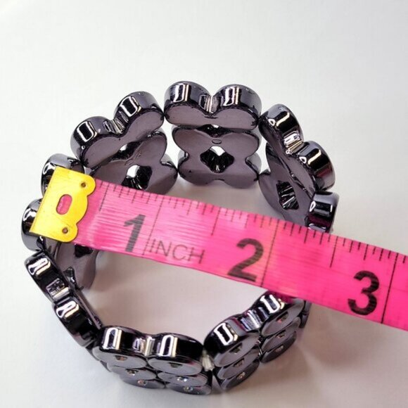 Light Hematite Tone Stretch Wide Bracelet Lightweight Stretch Bracelet - Picture 4 of 9